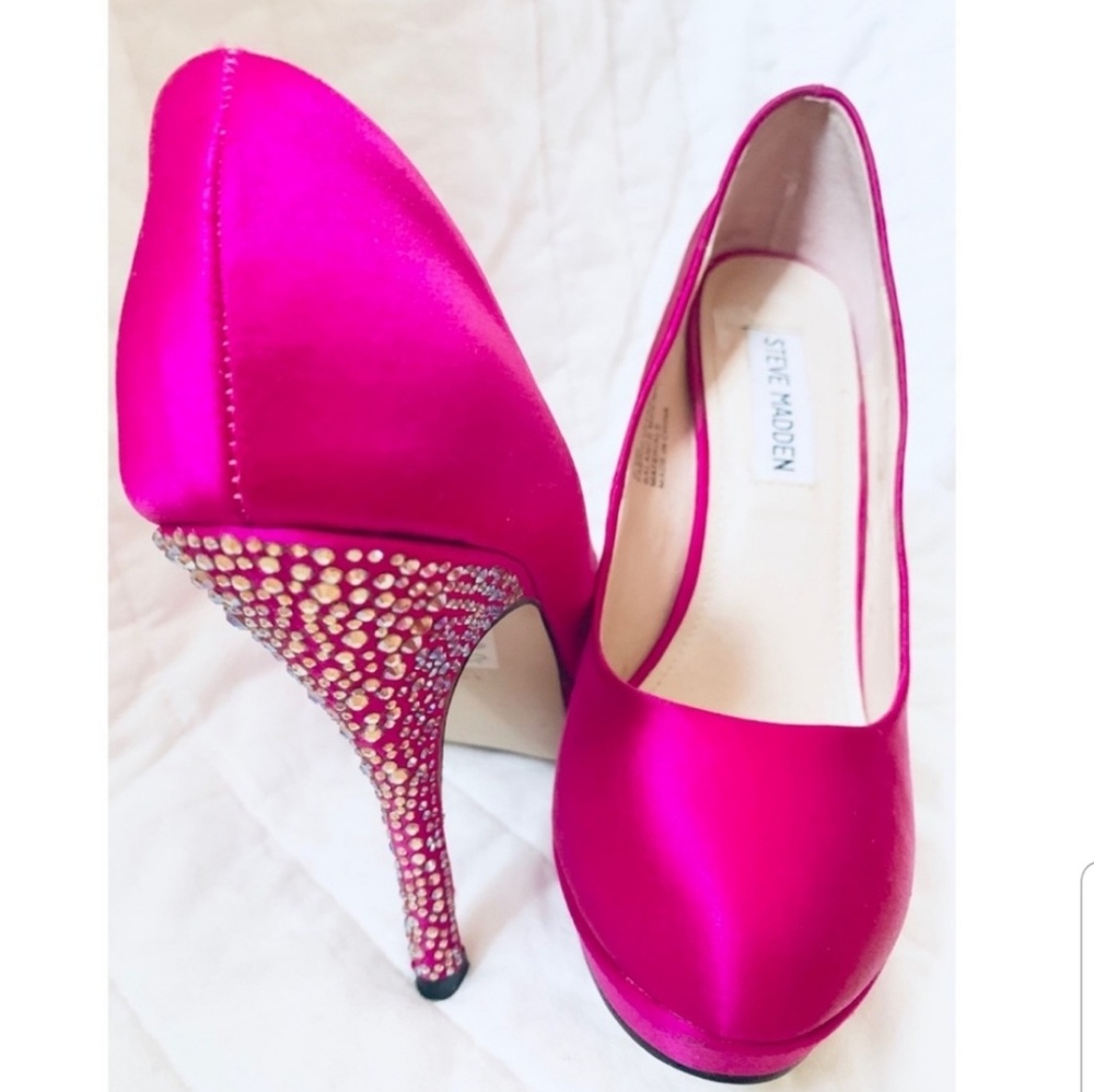 Pink Satin Rhinestone Heels